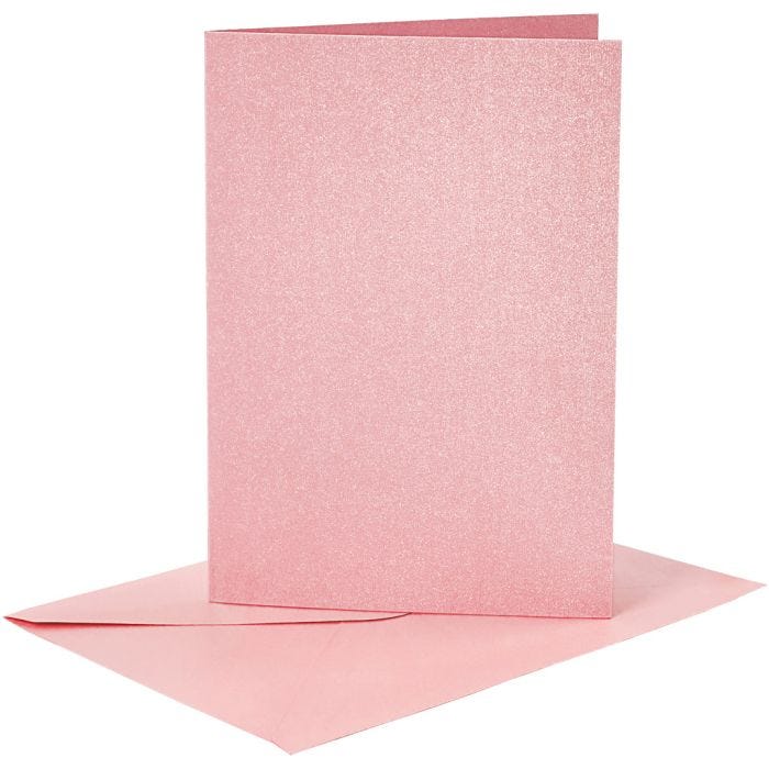 Biglietti e buste, dim. cartoncino 10,5x15 cm, dim. busta 11,5x16,5 cm, madreperla, 120+210 g, rosato, 4 set/ 1 conf.