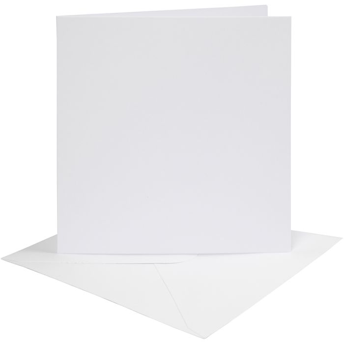 Biglietti e buste, dim. cartoncino 15,2x15,2 cm, dim. busta 16x16 cm, 230 g, bianco, 4 set/ 1 conf.