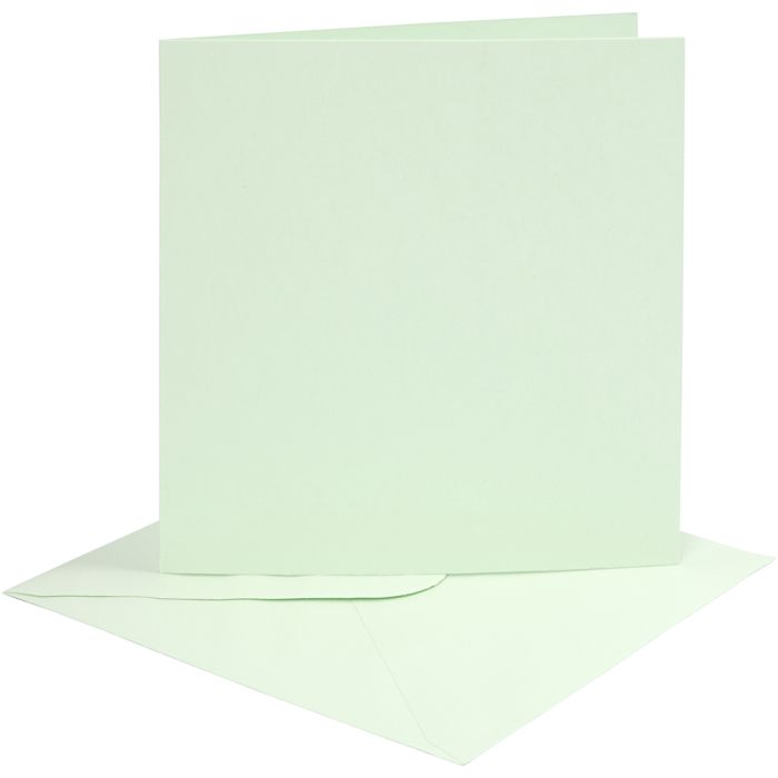 Biglietti e buste, dim. cartoncino 15,2x15,2 cm, dim. busta 16x16 cm, 210 g, verde chiaro, 4 set/ 1 conf.