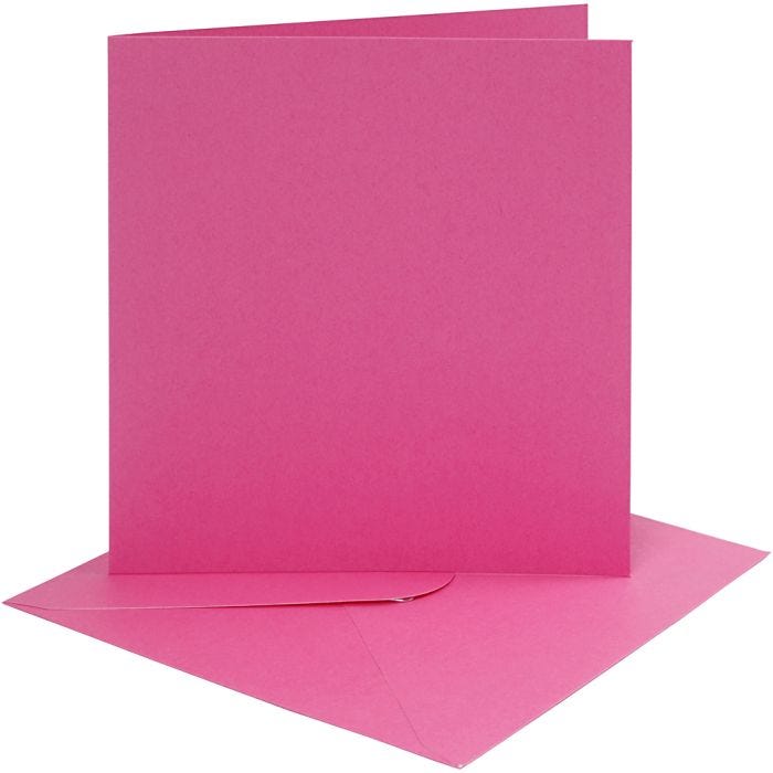 Biglietti e buste, dim. cartoncino 15,2x15,2 cm, dim. busta 16x16 cm, 220 g, rosa, 4 set/ 1 conf.