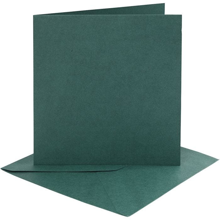 Biglietti e buste, dim. cartoncino 15,2x15,2 cm, dim. busta 16x16 cm, 230 g, verde scuro, 4 set/ 1 conf.