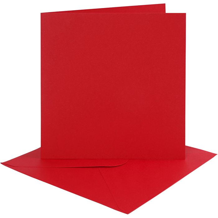 Biglietti e buste, dim. cartoncino 15,2x15,2 cm, dim. busta 16x16 cm, 230 g, rosso, 4 set/ 1 conf.