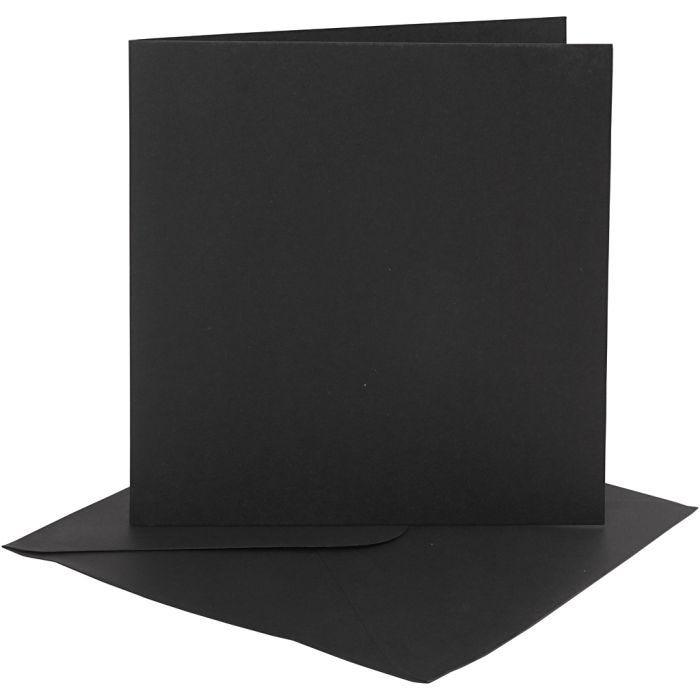 Biglietti e buste, dim. cartoncino 15,2x15,2 cm, dim. busta 16x16 cm, 230 g, nero, 4 set/ 1 conf.