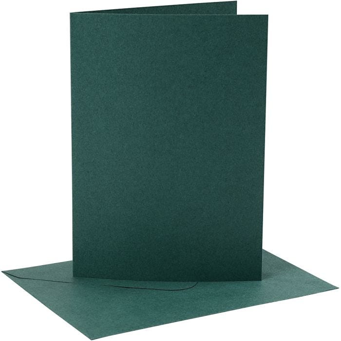 Biglietti e buste, dim. cartoncino 12,7x17,8 cm, dim. busta 13,3x18,5 cm, 230 g, verde scuro, 4 set/ 1 conf.
