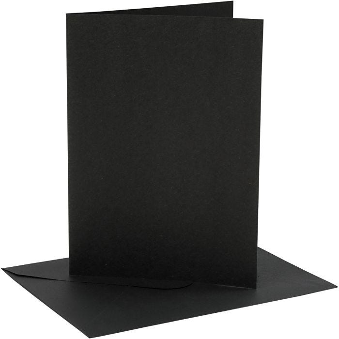 Biglietti e buste, dim. cartoncino 12,7x17,8 cm, dim. busta 13,3x18,5 cm, 230 g, nero, 4 set/ 1 conf.