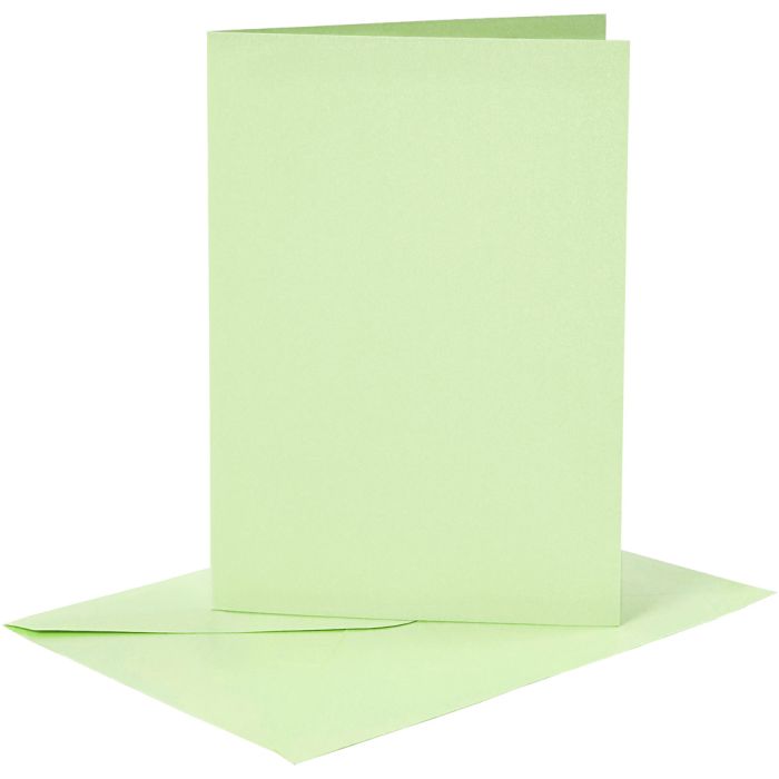 Biglietti e buste, dim. cartoncino 10,5x15 cm, dim. busta 11,5x16,5 cm, 120+210 g, verde chiaro, 6 set/ 1 conf.