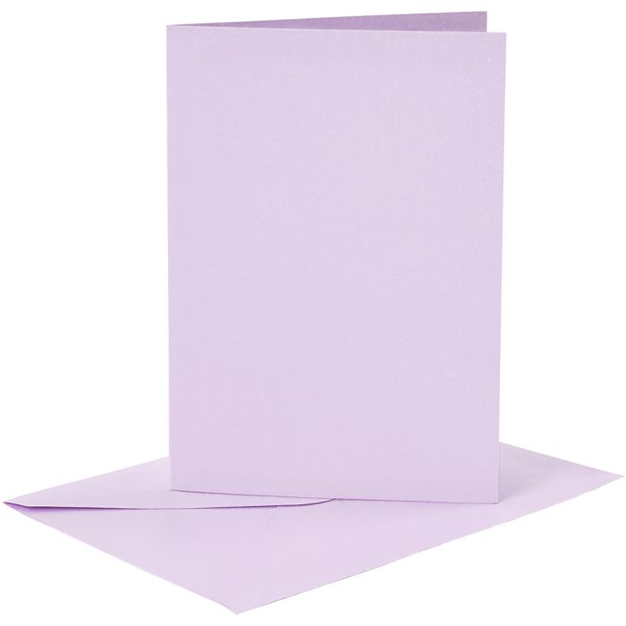 Biglietti e buste, dim. cartoncino 10,5x15 cm, dim. busta 11,5x16,5 cm, 120+210 g, lilla chiaro, 6 set/ 1 conf.