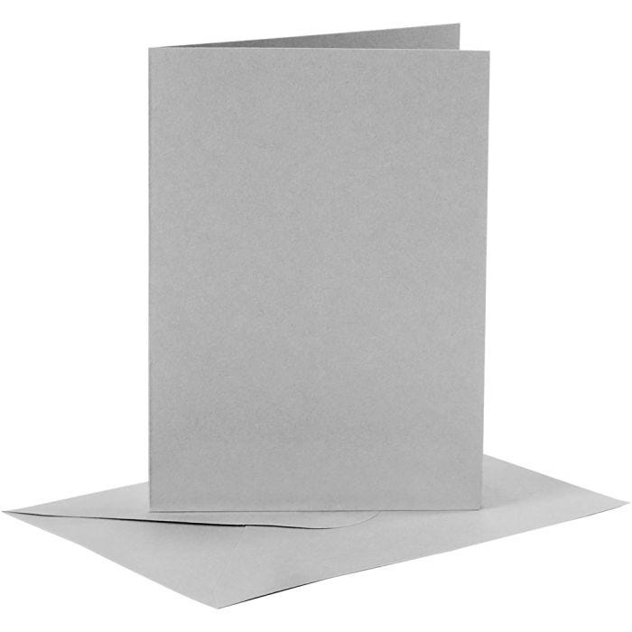Biglietti e buste, dim. cartoncino 10,5x15 cm, dim. busta 11,5x16,5 cm, 120+210 g, grigio, 6 set/ 1 conf.