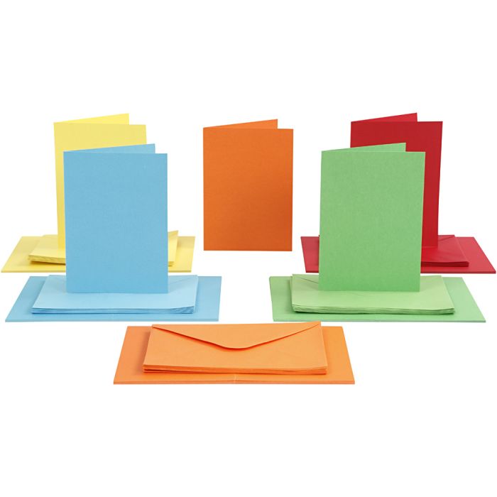 Biglietti e buste, dim. cartoncino 10,5x15 cm, dim. busta 11,5x16,5 cm, 110+220 g, colori asst., 50 set/ 1 conf.