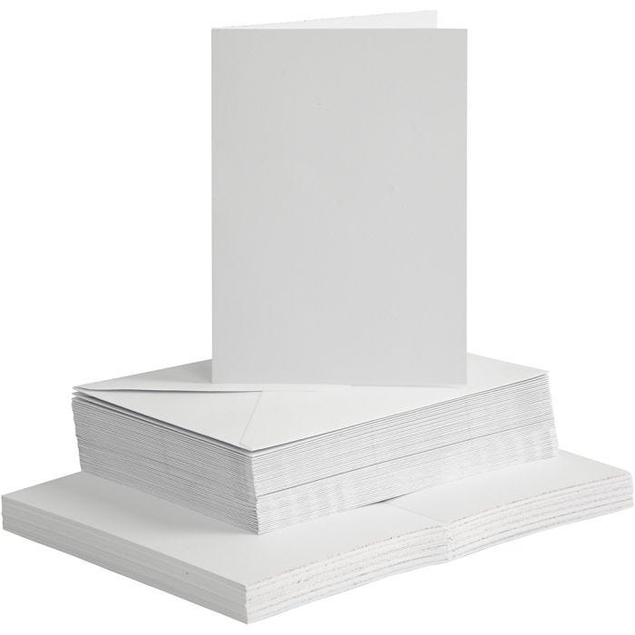 Biglietti e buste, dim. cartoncino 10,5x15 cm, dim. busta 11,5x16,5 cm, 120+240 g, bianco, 50 set/ 1 conf.