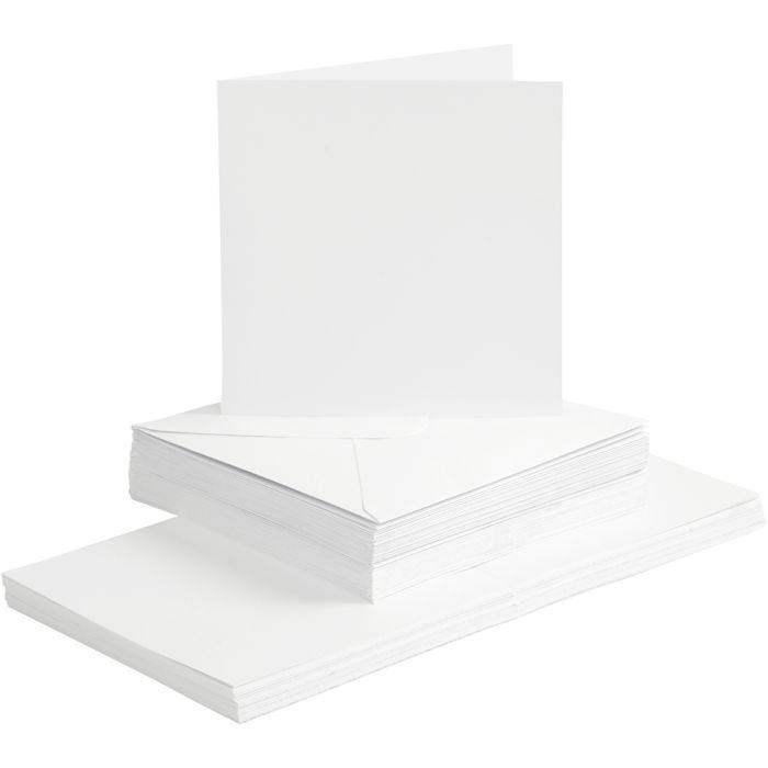Biglietti e buste, dim. cartoncino 15x15 cm, dim. busta 16x16 cm, 120+240 g, bianco, 50 set/ 1 conf.