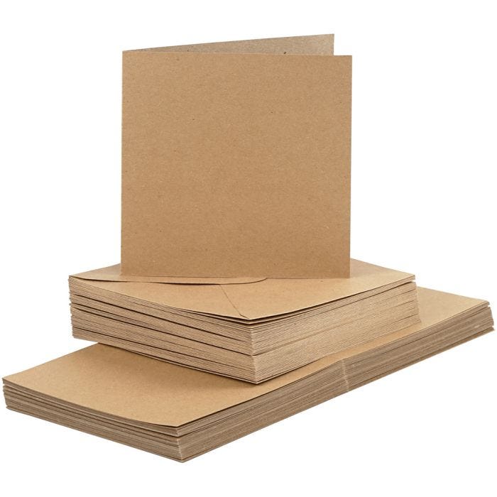 Biglietti e buste, dim. cartoncino 15x15 cm, dim. busta 16x16 cm, 120+240 g, natural, 50 set/ 1 conf.