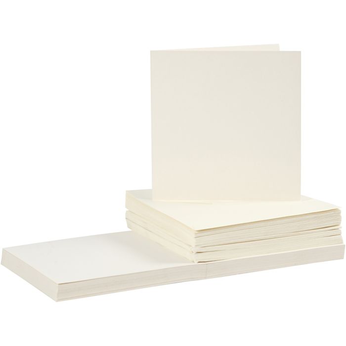 Biglietti e buste, dim. cartoncino 15x15 cm, dim. busta 16x16 cm, 110+220 g, avorio, 50 set/ 1 conf.