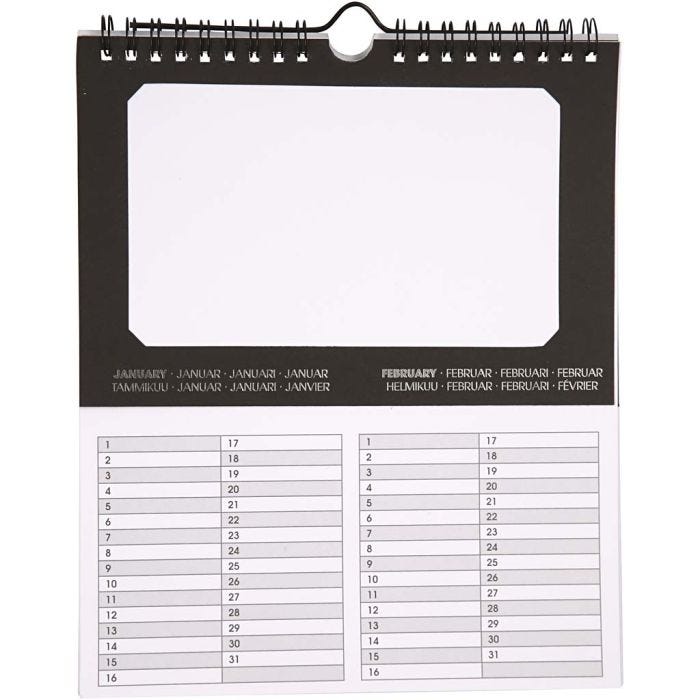 Calendari eterni, misura 19x23 cm, misura buco 15,3x9,2 cm, 180 g, 5 pz/ 1 conf.
