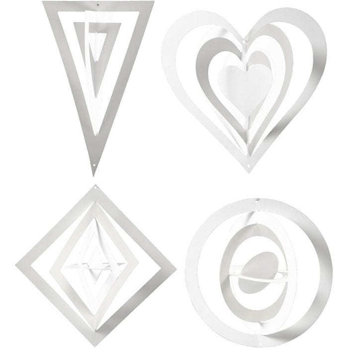 Decorazioni 3D, H: 18+22+24 cm, L: 15+18+22 cm, 230 g, bianco, 16 pz/ 1 conf.