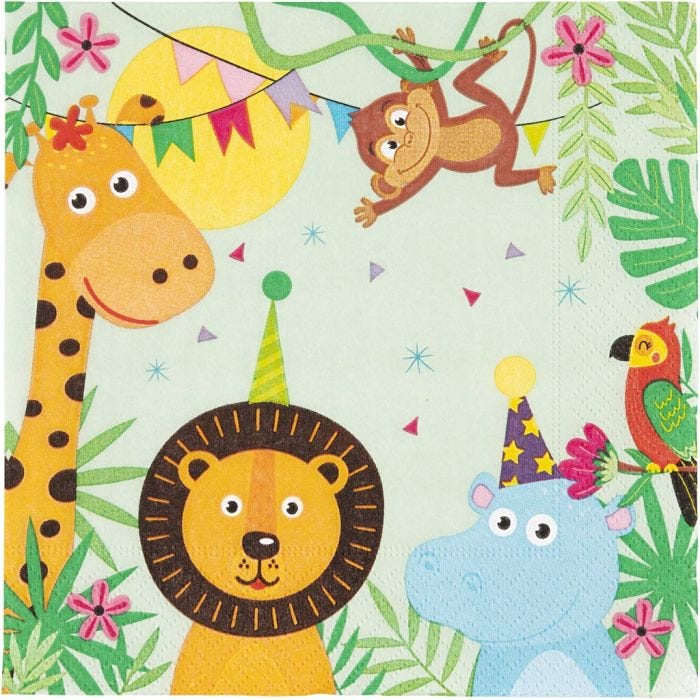 Tovaglioli da tavolo, animali da festa, misura 33x33 cm, 20 pz/ 1 conf.