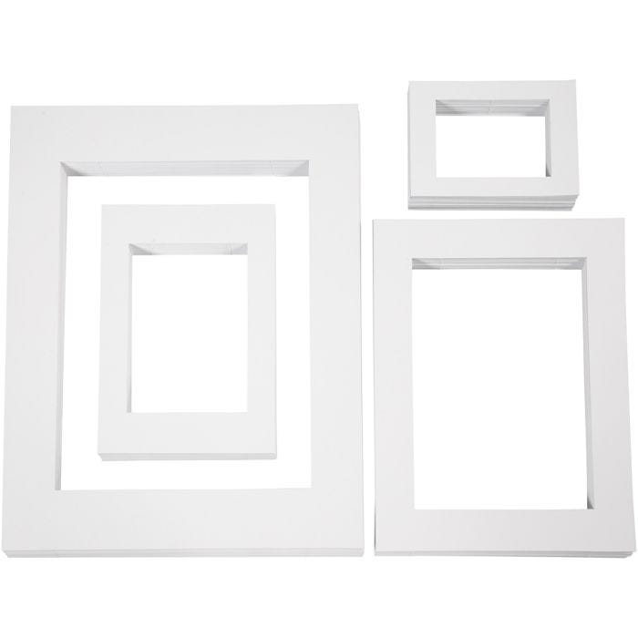 Cornici per foto, A3,A4,A5,A6, misura 13,4x18,9+19,7x27,9+28,3x36,6+39,5x49,6 cm, 500 g, bianco, 4x100 pz/ 1 conf.
