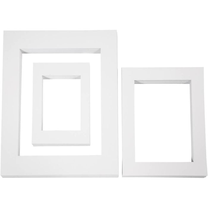Cornici per foto, A3,A4,A5, misura 19,7x27,9+28,3x36,6+39,5x49,6 cm, 500 g, bianco, 3x100 pz/ 1 conf.