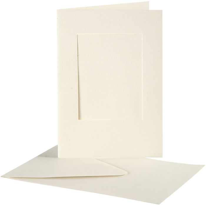 Biglietto con passepartout, rettangolare, dim. cartoncino 10,5x15 cm, dim. busta 11,5x16,5 cm, avorio, 10 set/ 1 conf.
