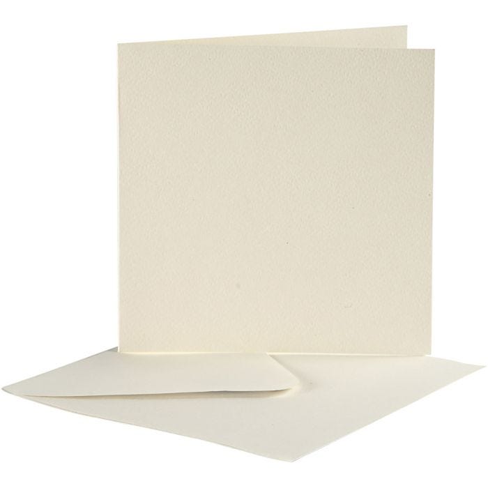 Cartoncini e buste, dim. cartoncino 12,5x12,5 cm, dim. busta 13,5x13,5 cm, avorio, 10 set/ 1 conf.