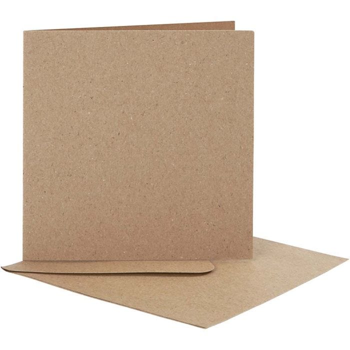 Biglietti e buste, dim. cartoncino 12,5x12,5 cm, dim. busta 13,5x13,5 cm, natural, 10 set/ 1 conf.