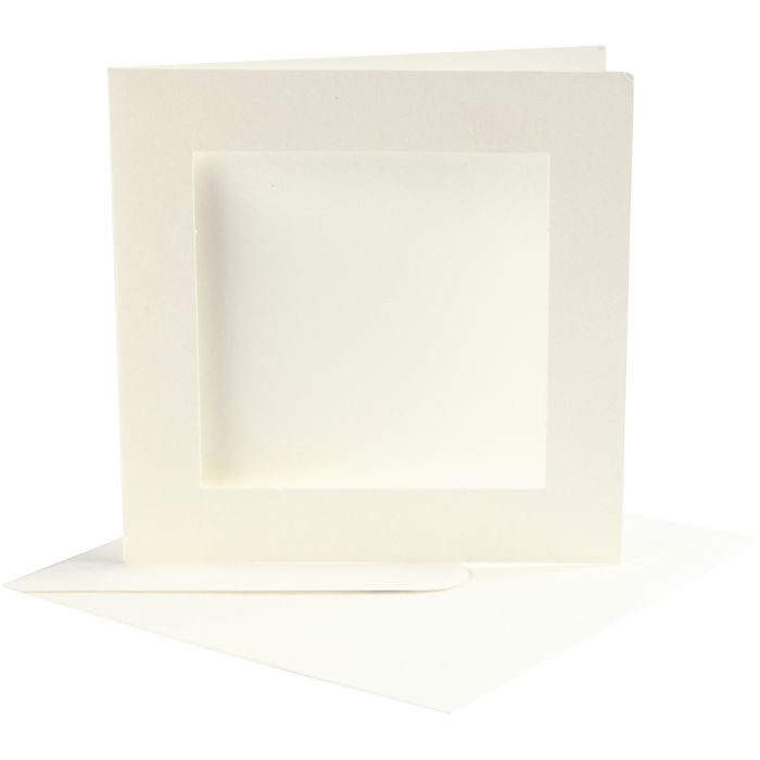 Biglietto con passepartout, dim. cartoncino 12,5x12,5 cm, dim. busta 13,5x13,5 cm, avorio, 10 set/ 1 conf.