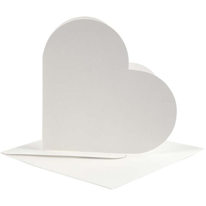 Cartoncini a forma di cuore, dim. cartoncino 12,5x12,5 cm, dim. busta 13,5x13,5 cm, avorio, 10 set/ 1 conf.