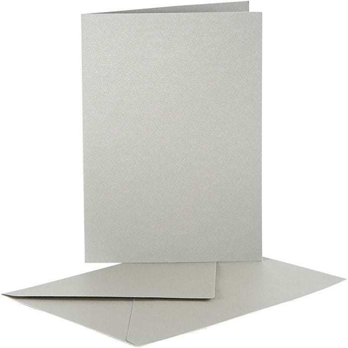 Biglietti e buste perlati, dim. cartoncino 10,5x15 cm, dim. busta 11,5x16,5 cm, argento, 10 set/ 1 conf.