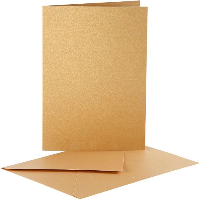 Biglietti e buste perlati, dim. cartoncino 10,5x15 cm, dim. busta 11,5x16,5 cm, oro, 10 set/ 1 conf.