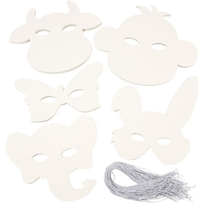 Maschere da animale, H: 13-24 cm, L: 20-28 cm, 230 g, bianco, 100 pz/ 1 conf.