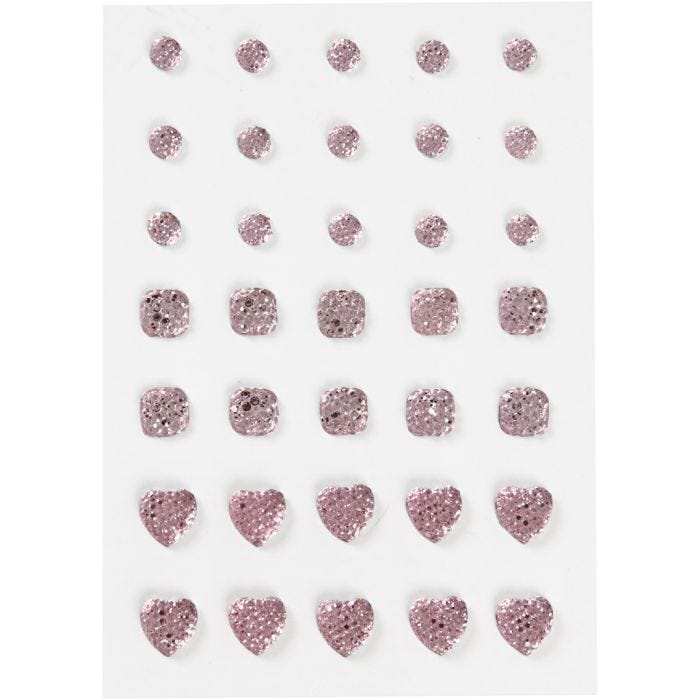 Brillantini, cerchio, quadrato, cuore, misura 6+8+10 mm, rosato, 35 pz/ 1 conf.