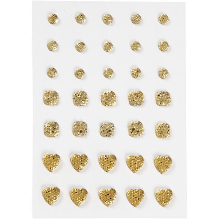 Brillantini, cerchio, quadrato, cuore, misura 6+8+10 mm, oro, 35 pz/ 1 conf.