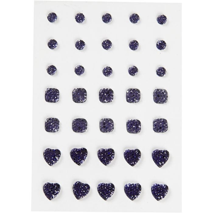 Brillantini, cerchio, quadrato, cuore, misura 6+8+10 mm, blu, 35 pz/ 1 conf.