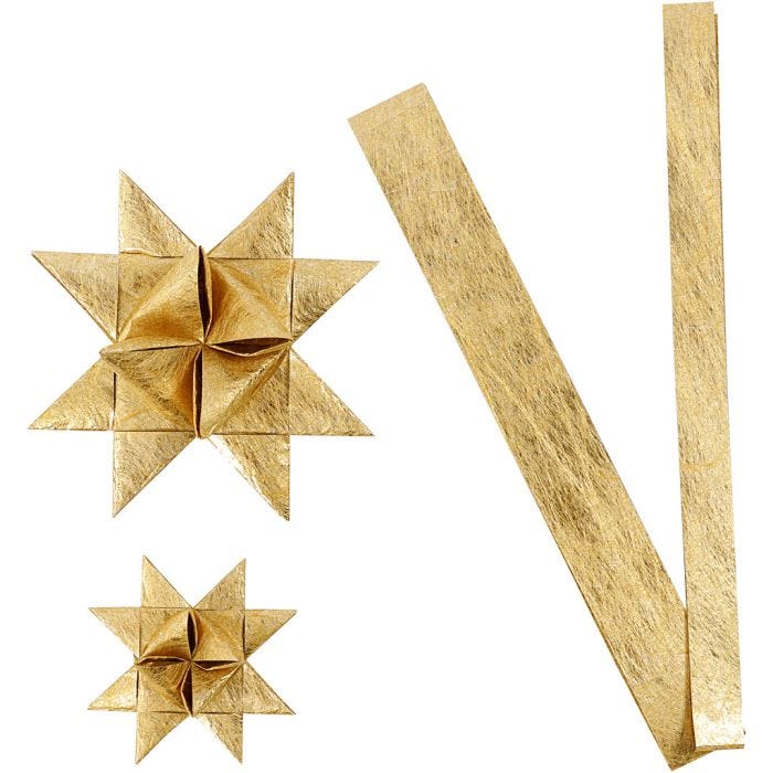 Strisce di carta per stelle , L: 44+78 cm, diam 6,5+11,5 cm, L: 15+25 mm, oro, 32 strisce/ 1 conf.