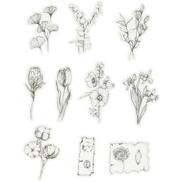 Adesivi nastro adesivo, fiori bianco/neri, misura 30-50 mm, 30 pz/ 1 conf.