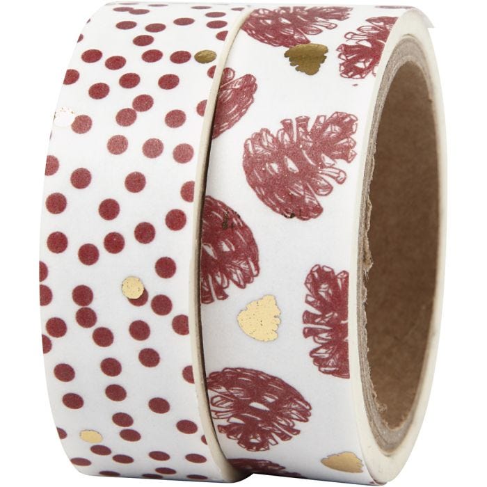 Washi Tape, pigne e pois - lamina, L: 15 mm, 2x4 m/ 1 conf.