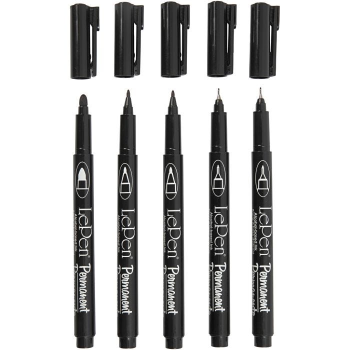 Pennarelli indelebili, ampiezza tratto 2x0,6+2x0,8+1,3 mm, nero, 5 pz/ 1 conf.