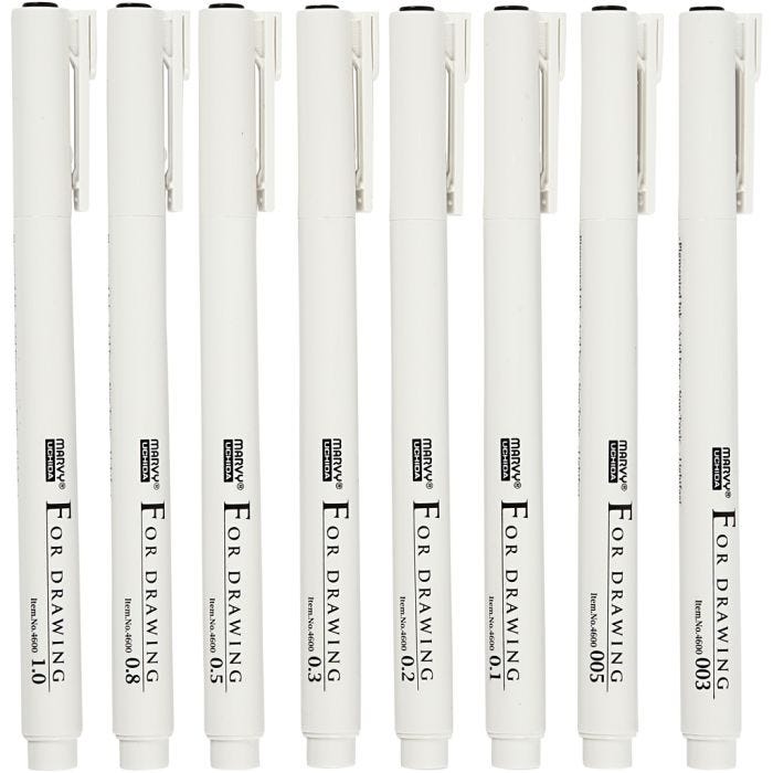 Pennarelli da disegno Fine Line, ampiezza tratto 0,03+0,05+0,1+0,2+0,3+0,5+0,8+1,0 mm, nero, 8 pz/ 1 conf.