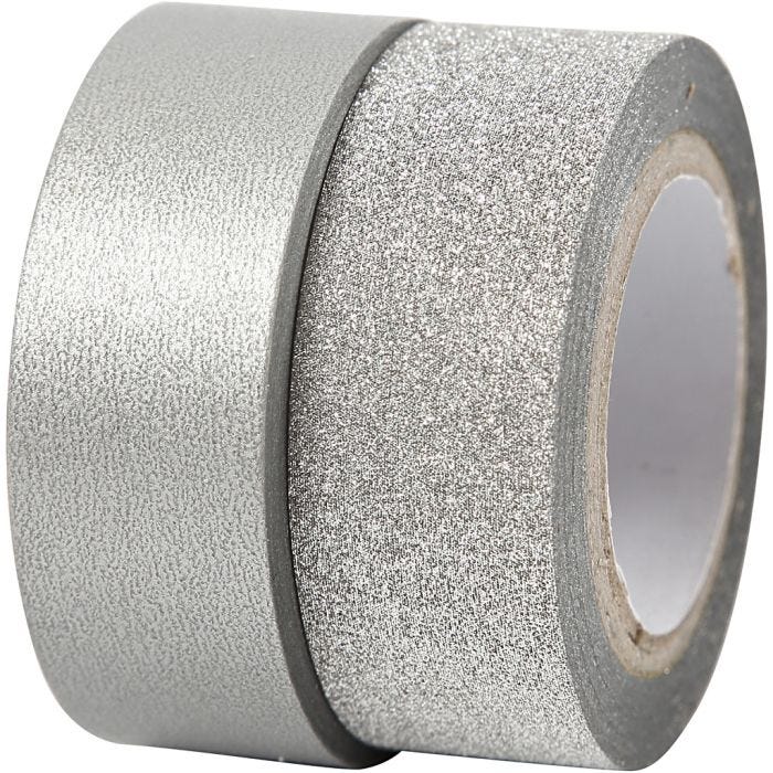 Nastro adesivo decorato, L: 15 mm, argento, 2 rot./ 1 conf.