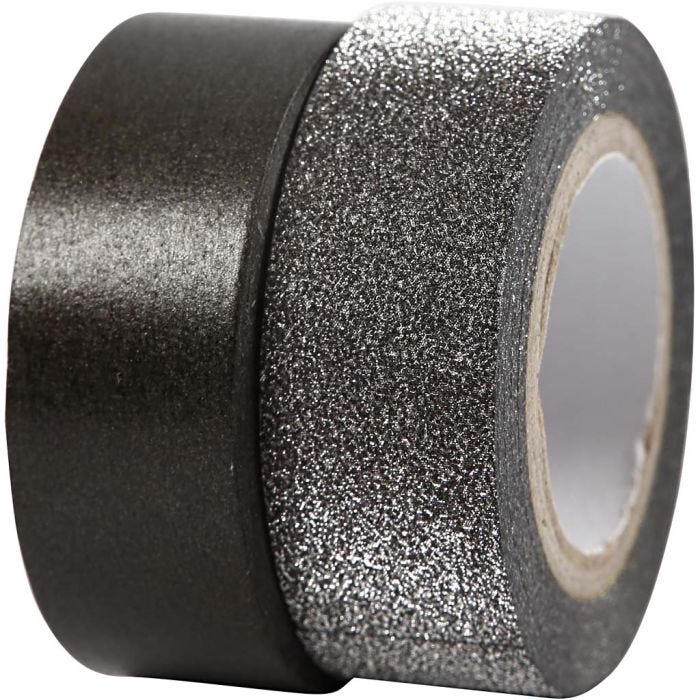 Nastro adesivo decorato, L: 15 mm, nero, 2 rot./ 1 conf.