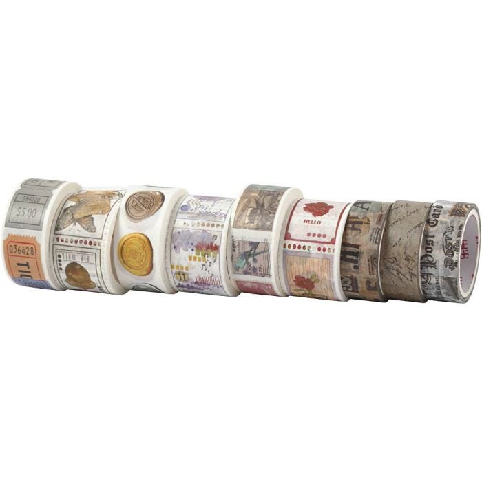 Washi Tape , L: 3+5 M, L: 15+25 mm, 9 rot./ 1 conf.