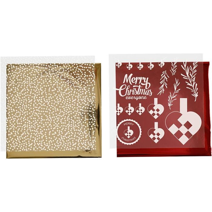 Pellicola decorativa e foglio trasferibile, cuori intrecciati, foglio 15x15 cm, oro, rosso, bianco, 4 fgl./ 1 conf.