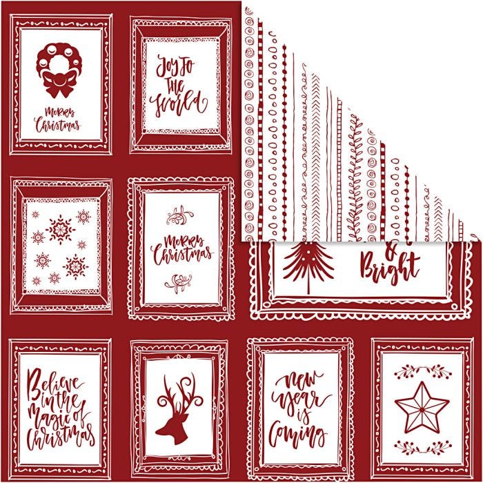 Carta fantasia, cornici con testo e scarabocchi, foglio 30,5x30,5 cm, 180 g, 5 fgl./ 1 conf.