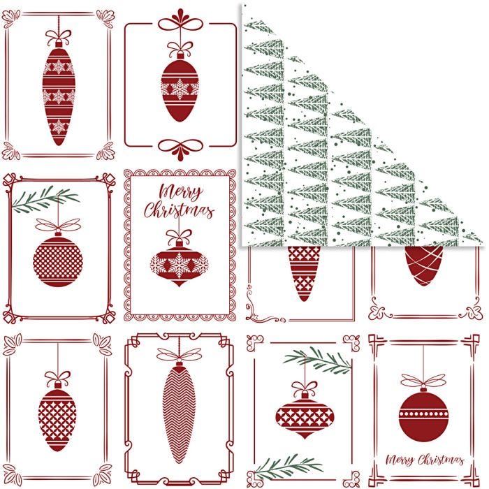 Carta fantasia, sfere natalizie e alberi di Natale, foglio 30,5x30,5 cm, 180 g, 5 fgl./ 1 conf.