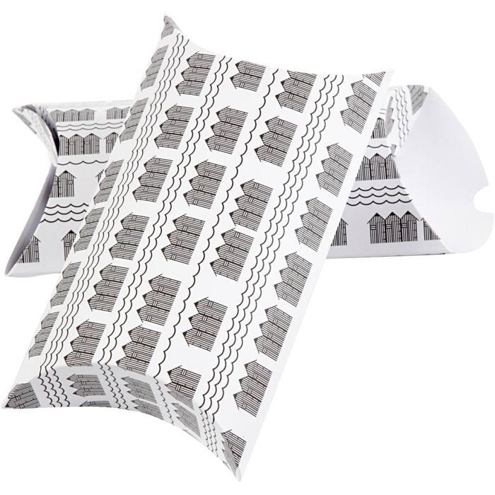 Scatola regalo pieghevole, bathhouse, misura 18x15x6 cm, 300 g, nero, bianco, 3 pz/ 1 conf.