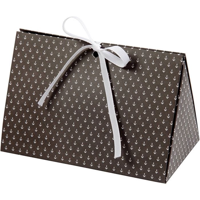 Scatola regalo pieghevole, ancora, misura 15x7x8 cm, 250 g, grigio scuro, bianco, 3 pz/ 1 conf.