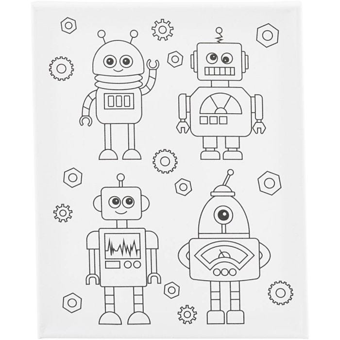 Tela da pittura con stampa, Robot , P: 1,6 cm, misura 24x30 cm, 360 g, 1 pz