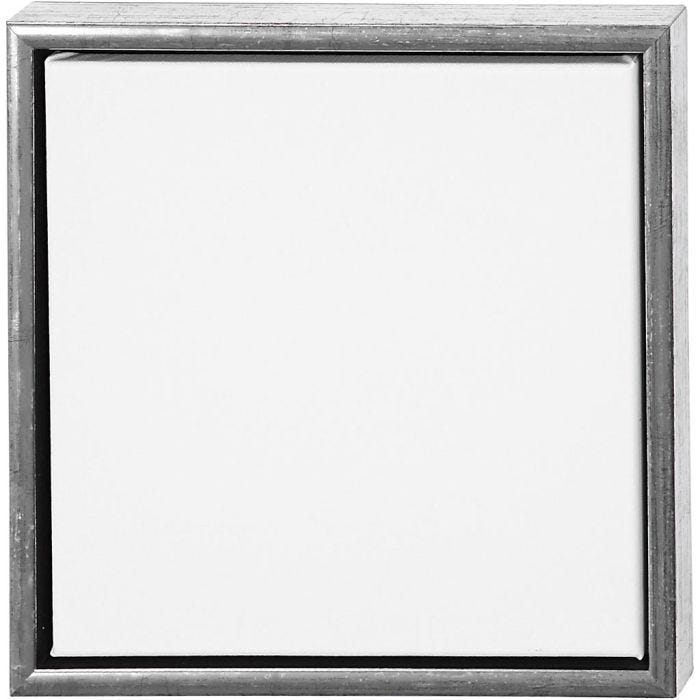 Tela con cornice, misura 30x30 cm, 360 g, argento antico, bianco, 1 pz