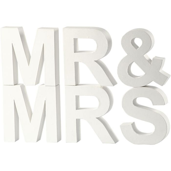 Lettere, MR &amp; MRS, H: 17,5 cm, P: 4,5 cm, bianco, 1 set