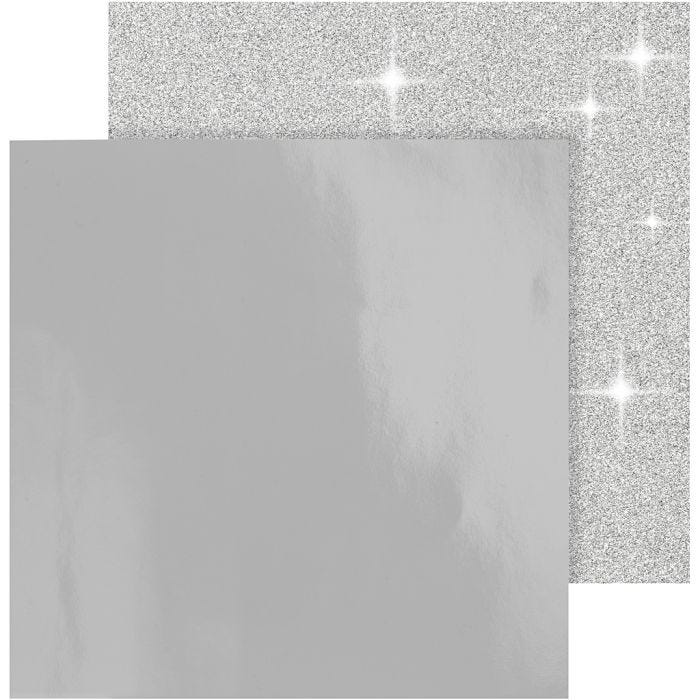 Carta fantasia, foglio 30,5x30,5 cm, 120+128 g, argento, 2 fgl./ 1 conf.